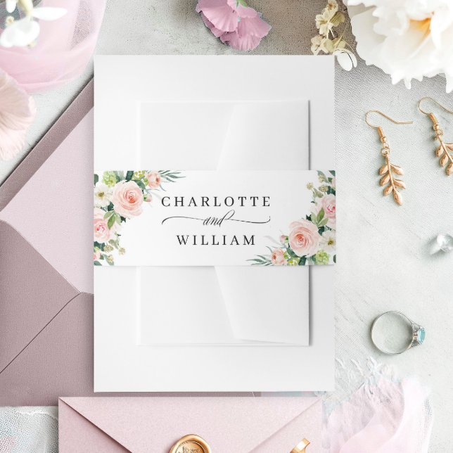 Bandeau De Faire-part Fleurs Roses Fluides Verdure Floral Mariage (Créateur téléchargé)