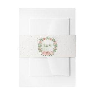 Bandeau De Faire-part fleurs roses rousses verdure mariage botanique