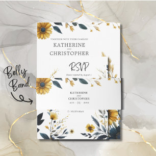 Bandeau De Faire-part Fleurs sauvages Bleu Jaune Elégant Mariage