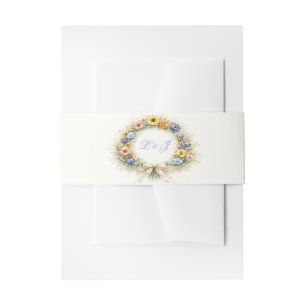 Bandeau De Faire-part Fleurs Sauvages Neutres Douces Mariage Ivoire Bleu