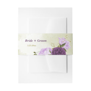 Bandeau De Faire-part fleurs violettes vert feuille mariage