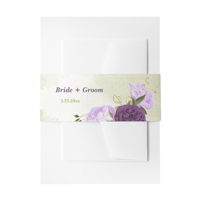 Bandeau De Faire-part fleurs violettes vert feuille mariage (Devant example)