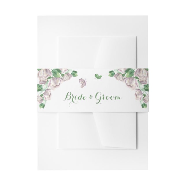 Bandeau De Faire-part fleurs violettes vert feuille mariage (Devant example)