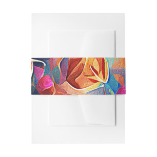 Bandeau De Faire-part Floral Abstract Art Orange Red Blue Flowers