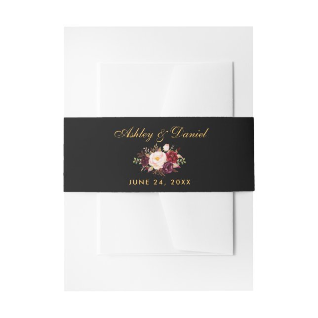 Bandeau De Faire-part Floral Burgundy Black Gold Mariage (Devant example)