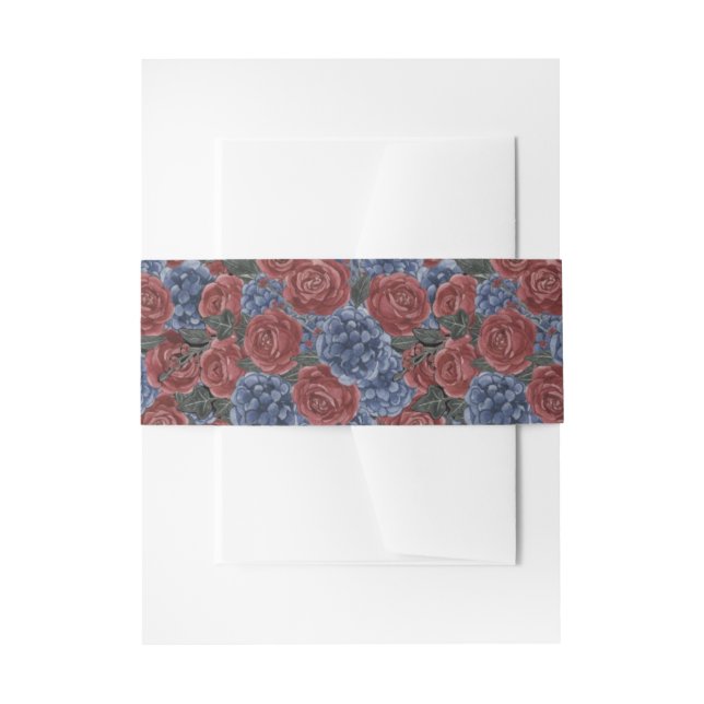 Bandeau De Faire-part Floral Red & Blue Flower Wedding (Devant example)