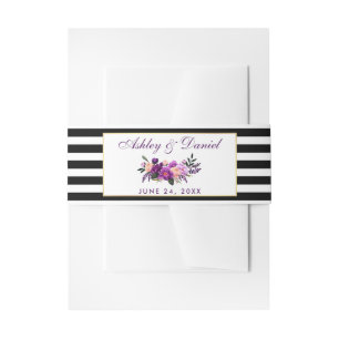Bandeau De Faire-part Floral violet noir Mariage