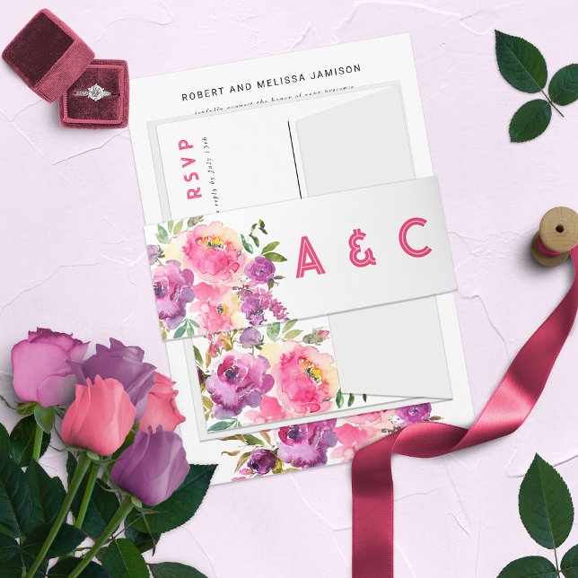 Bandeau De Faire-part Florales Violettes Fuchsia Vibrantes Amusantes (Créateur téléchargé)