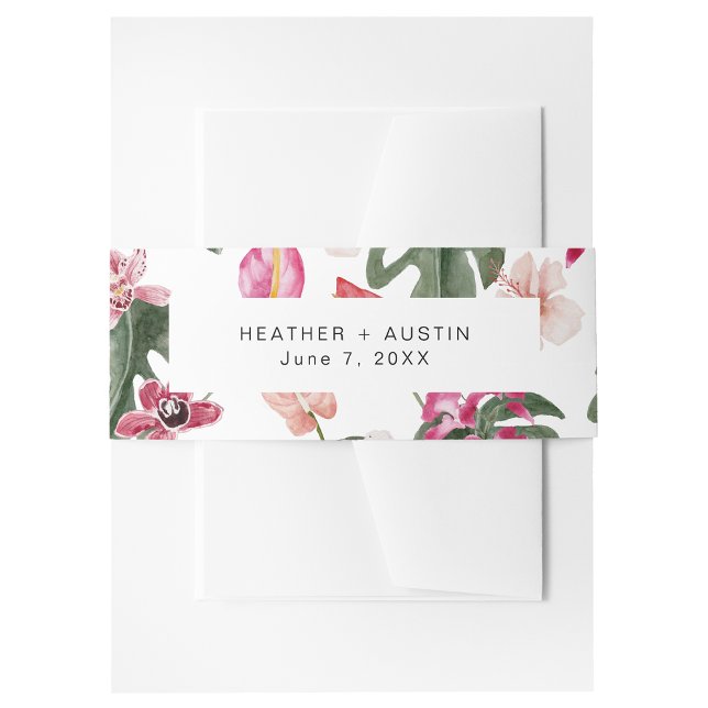 Bandeau De Faire-part Flore tropicale (Tropical Floral Watercolor  Invitation Belly Band by Painted Paperie
)