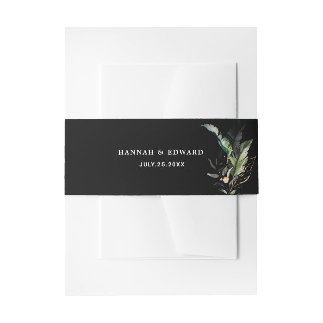 Bandeau De Faire-part Foliage tropical sauvage Mariage noir (Devant example)
