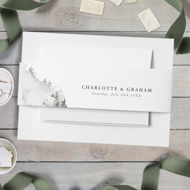 Bandeau De Faire-part Forêt Mariage Belly Band (Simple Minimalist Watercolor Forest Wedding Belly Band
)