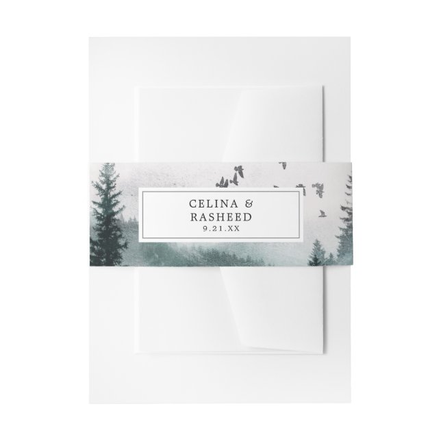 Bandeau De Faire-part Forêt naturelle, arbre et oiseaux (Devant example)