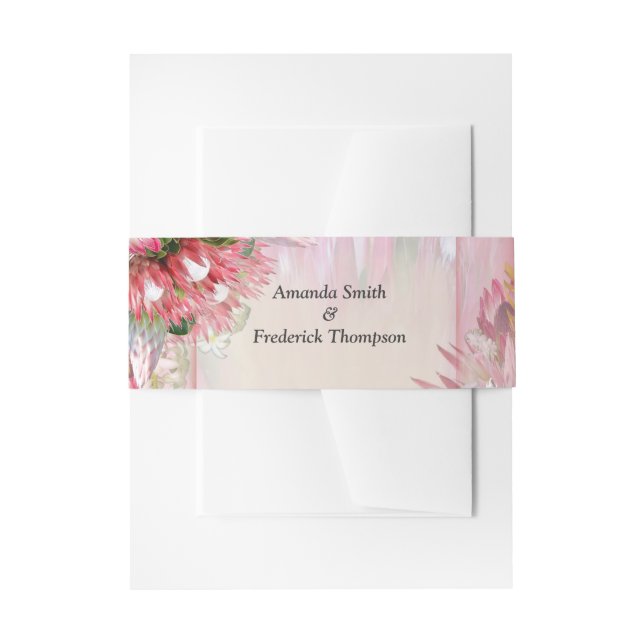 Bandeau De Faire-part Fuchsia Protea avec Blush & Gold Envelope Band (Devant example)