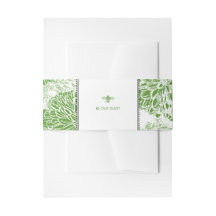 Garden Bee Toile Green Invitation Belly Band