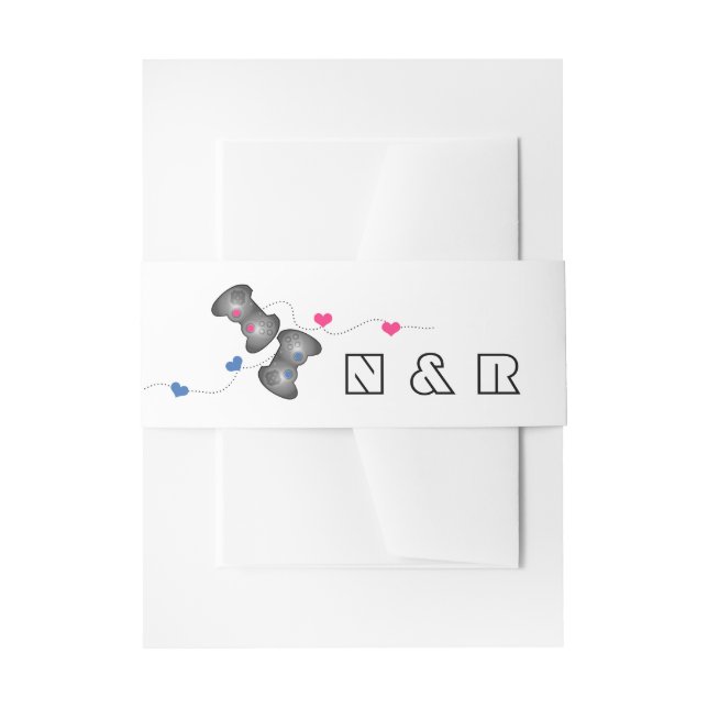 Bandeau De Faire-part Geeky Gamers Mariage Belly Bandes Rose Bleu (Devant example)