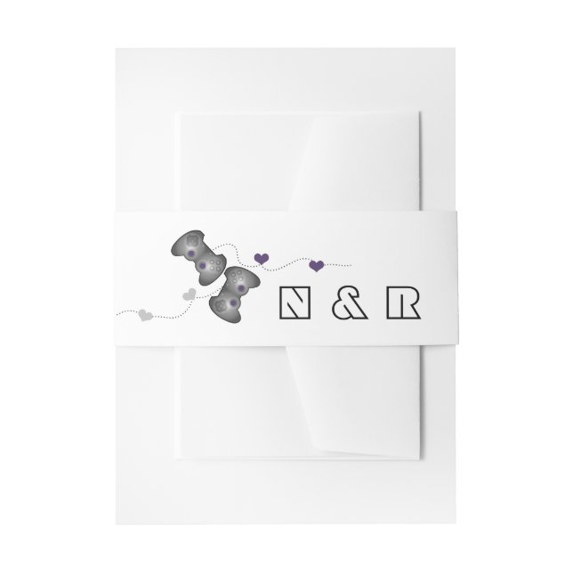 Bandeau De Faire-part Geeky Gamers Mariage Belly Bands Argent violet (Devant example)