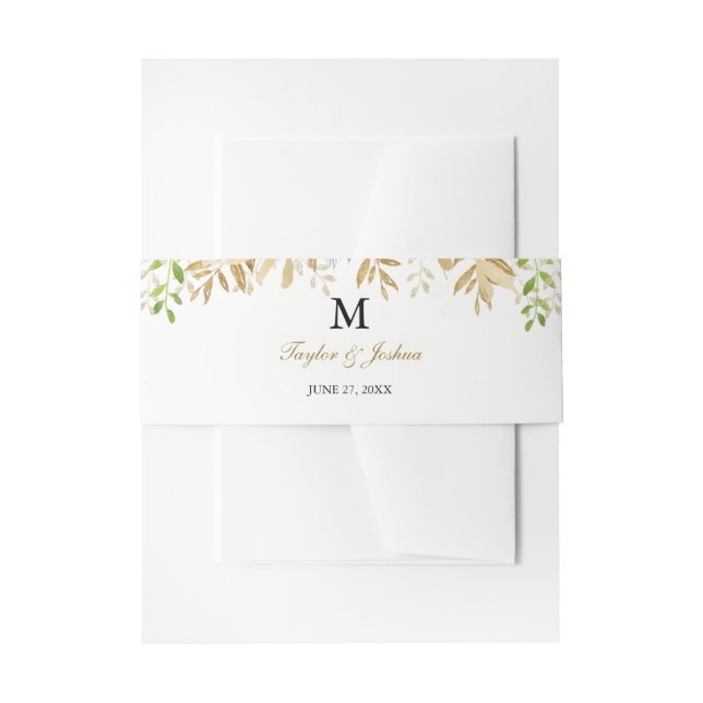 Bandeau De Faire-part Gold Floral Leaf Aquarelle Mariage Belly Band (Devant example)