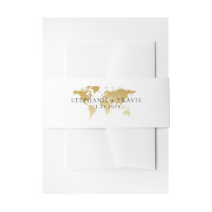 Bandeau De Faire-part Gold Foil World Map Voyage Destination Thématique
