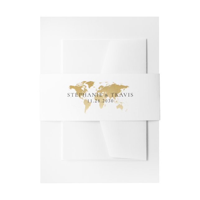 Bandeau De Faire-part Gold Foil World Map Voyage Destination Thématique (Devant example)
