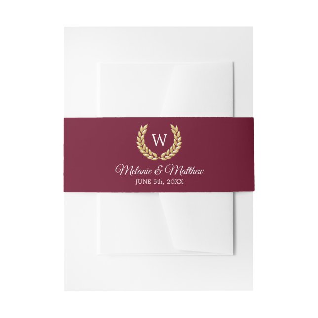 Bandeau De Faire-part Gold Laurel Burgundy White Monogram Mariage (Devant example)