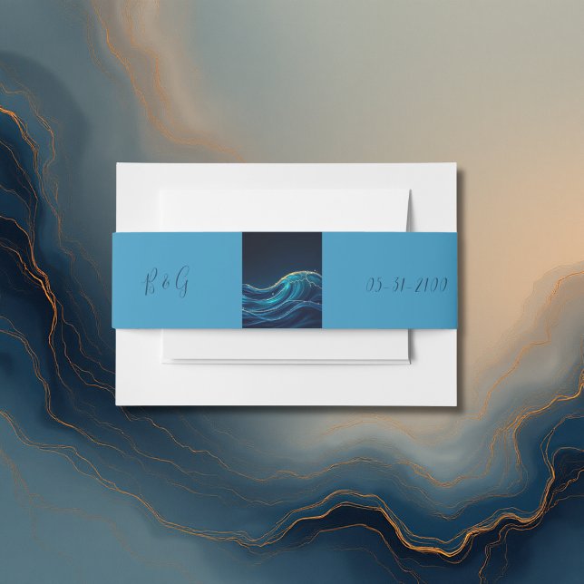 Bandeau De Faire-part Golden Accentué Abstrait Ocean Waves mariage (Créateur téléchargé)