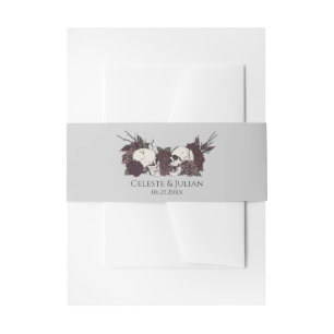 Bandeau De Faire-part Gothique Crâne Sombre et Rose Mariage Gris