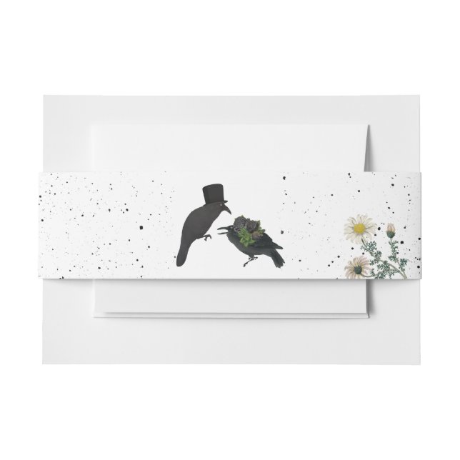 Bandeau De Faire-part Gothique Halloween noir Rose Corbeaux Mariage (Devant Example)