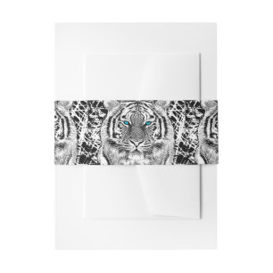 Bandeau De Faire-part Graphique de tigre noir et blanc aux yeux bleus