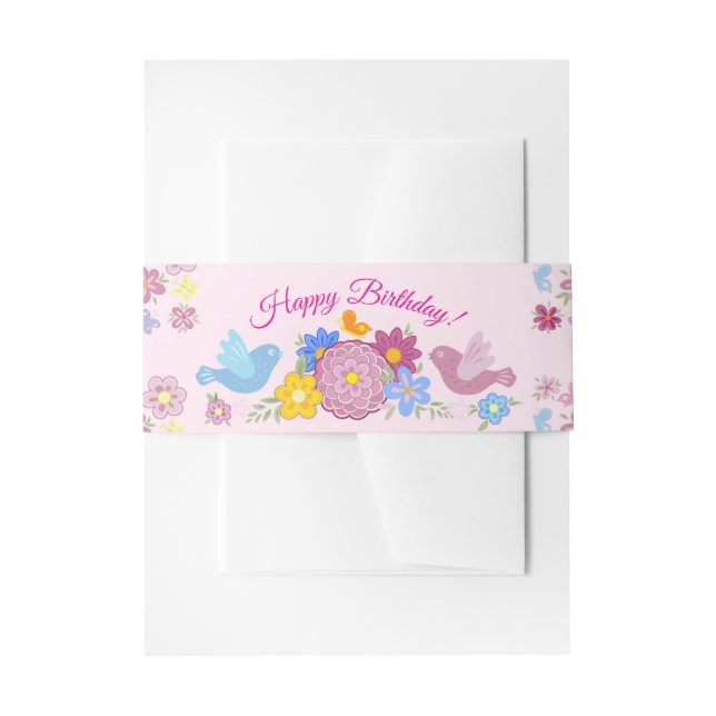 Bandeau De Faire-part Happy Birthday Wild Flowers Garden Birds Pattern (Devant example)