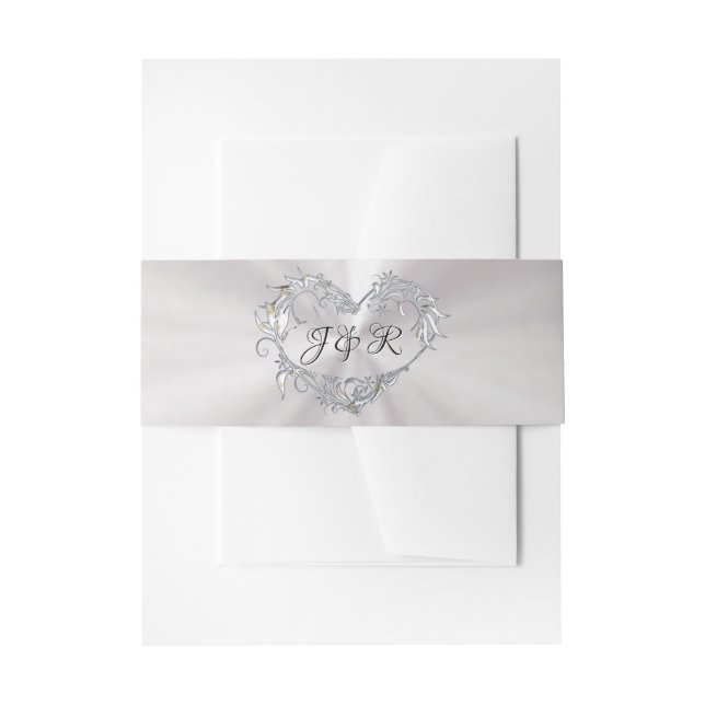 Bandeau De Faire-part Heart Monogram on White Pearl (Devant example)