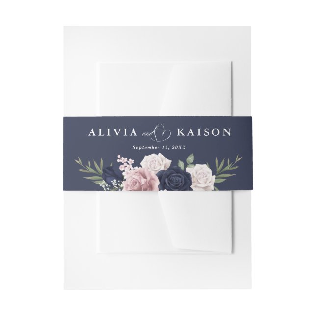 Bandeau De Faire-part hic Elegant Blush Mariage bleu marine (Devant example)