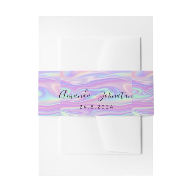 Bandeau De Faire-part Holographique Nom du certificat Date Mariage Minim (Devant example)