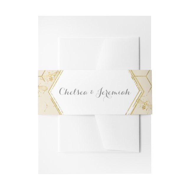 Bandeau De Faire-part Honey Bee Cream Gold Custom Invitation Bande Belly (Devant example)