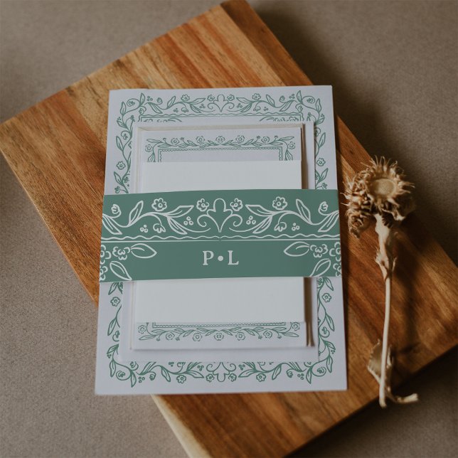 Bandeau De Faire-part Illustrations botaniques | Mariage Vert Sauge (Créateur téléchargé)