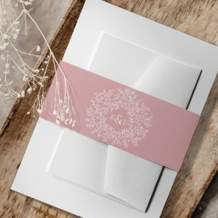 Bandeau De Faire-part Image monogramme feuille dessin blanc sur rose pou