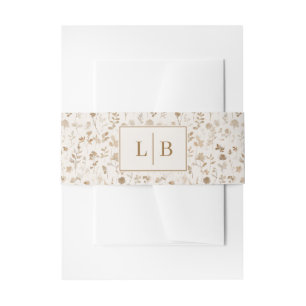 Bandeau De Faire-part Initiales botaniques florales beige sereines