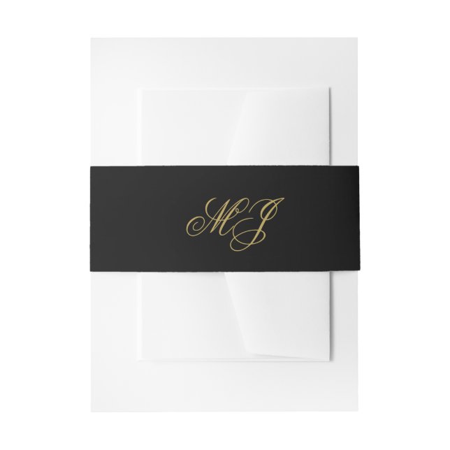 Bandeau De Faire-part Initiales de calligraphie de monogramme d'or noir  (Devant example)
