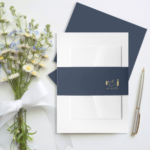 Bandeau De Faire-part Initiales de mariage élégantes bleu marine or ID13