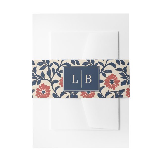 Bandeau De Faire-part Initiales Florales Élégantes Navy (Devant example)