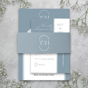 Bandeau De Faire-part Initiales monogrammes Mariage bleu poussiéreux