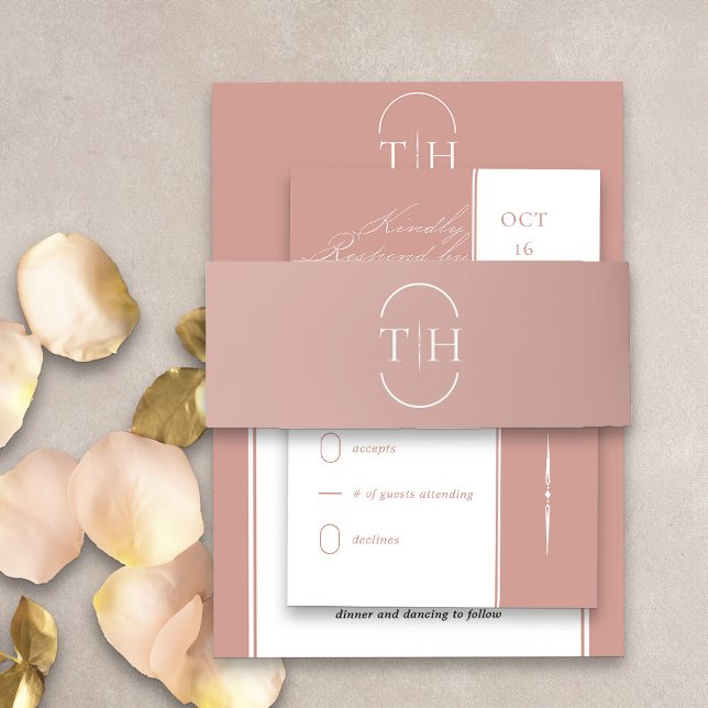 Bandeau De Faire-part Initiales monogrammes Rose Mariage or (Monogrammed wedding invitation belly band in rose gold from my Wedding Colors collection)