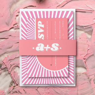 Bandeau De Faire-part Initiales roses rétro super les années 70 inspiré