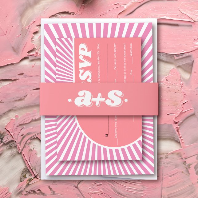 Bandeau De Faire-part Initiales roses rétro super les années 70 inspiré  (Créateur téléchargé)