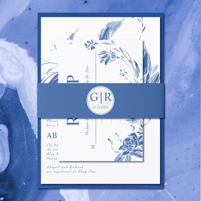 Bandeau De Faire-part Initiales simples et élégantes mariage bleu (Créateur téléchargé)