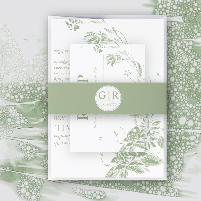 Bandeau De Faire-part Initiales simples et élégantes mariage vert sage (Créateur téléchargé)