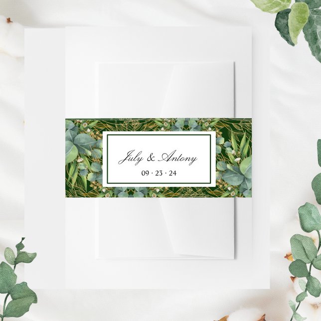 Bandeau De Faire-part Invitation aux feuilles botaniques vertes (Green belly bands set for envelopes botanical wedding invites)