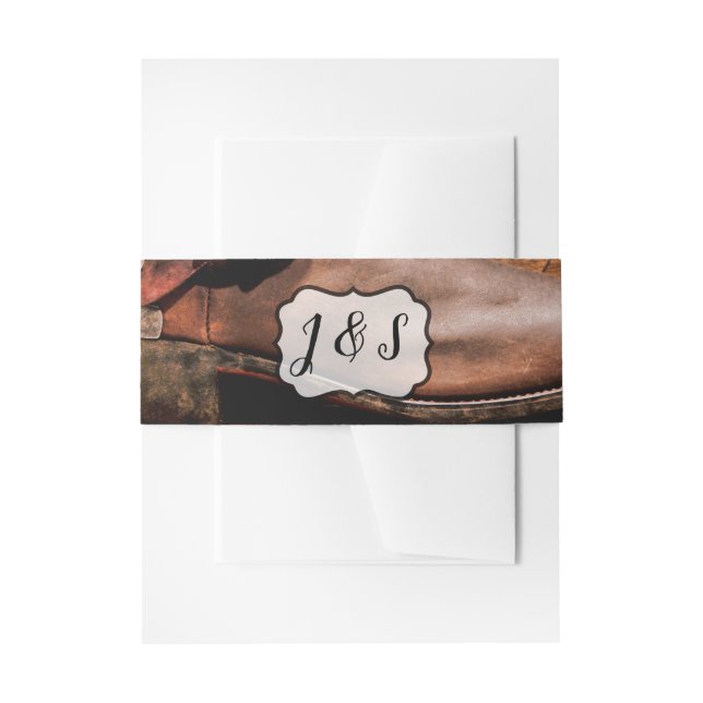 Bandeau De Faire-part Invitation Bande Belly Boots Cowboy Barn Wood Rust (Devant example)