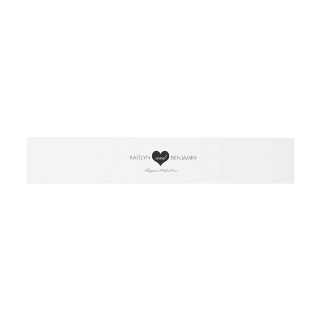 Bandeau De Faire-part Invitation Coeur moderne Belly Bande noir et blanc (Plat)