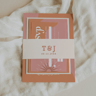 Bandeau De Faire-part Invitation de mariage TRIXIE Pink & Orange Retro 7