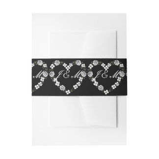 Bandeau De Faire-part Invitation de mariagee cœur floral noir blanc